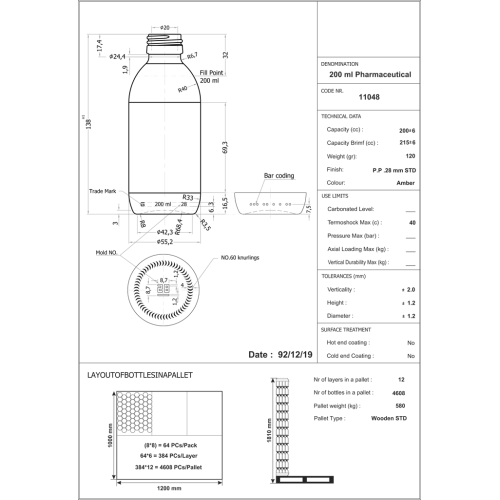 Ecza Şişesi - 200ml (Uzun)